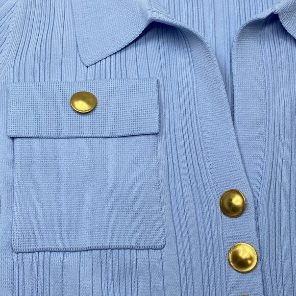 NEW CARA CARA Women's Knit Top Sky Blue Size S Belleport Ribbed V-Neck Shirt - Picture 4 of 8